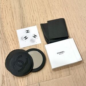 CHANEL Black Leather Compact Travel Mirror